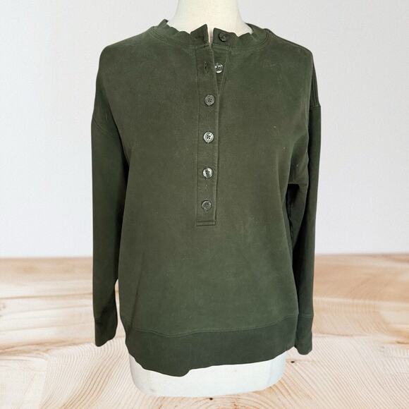 Athleta Balance Henley Sweatshirt Sz M Olive Army Green Plush Nirvana Soft - Picture 1 of 9